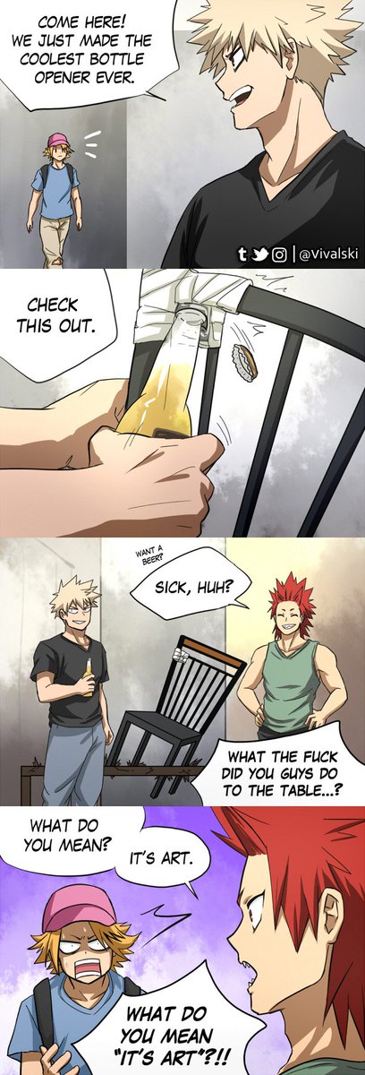 Sometimes I wonder how would it be if these idiots shared a flat after graduating and David Dobrik's videoblogs give me the worst ideas #BokuNoHeroAcademia #bnha #bakugou #kirishima #kaminari
