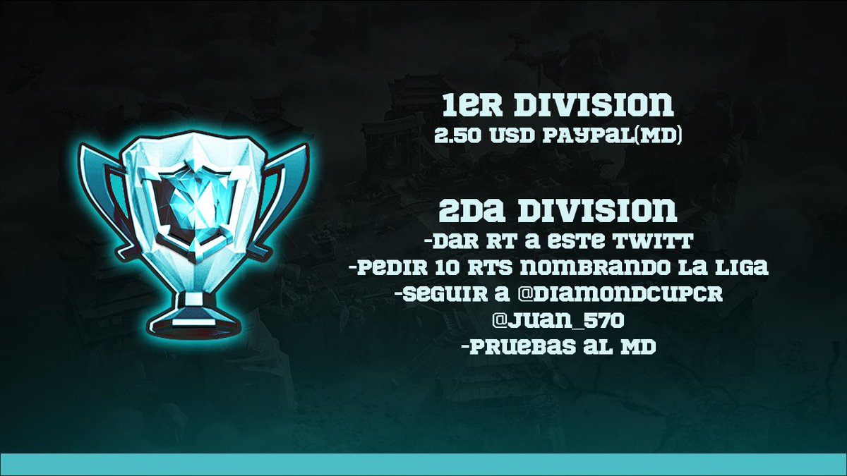 Hola a todos!👋
Bienvenidos a la Diamond League🏁. 
Abrimos inscripciones para participar en esta primera edición.
Requisitos en la foto, consultas, premios y demás al MD.
¿Que esperas para unirte? Te esperamos!. 💯
(Al completar los requisitos, escribirnos al MD)