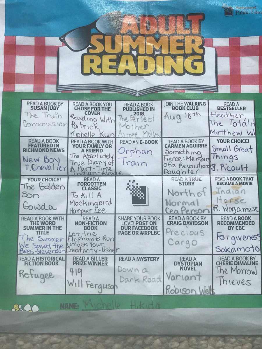 michellehikida's tweet photo. The Adult Summer Reading Program at the Richmond Public Library inspired 2 months of great books. Can’t believe I got them all done! #RPLBC https://t.co/JTi6NcGewL