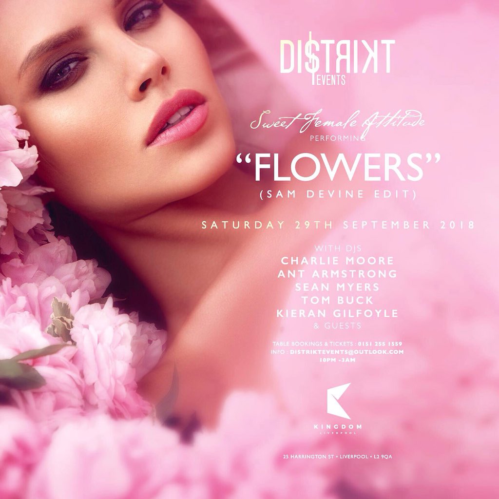 Saturday 29th September
We Return For Our Monthly Party
At <a href="/kingdom_bar/">Kingdom Liverpool</a> 🍸👯‍♀️💋

With Special Guest SFA 
Performing “Flowers”💐

DJs <a href="/charley_moore/">charlie moore</a> @tombuckdj <a href="/a_armstrong92/">Ant Armstrong</a> <a href="/seanmyers15/">Sean Myers Dj</a> <a href="/KieranGilfoyle5/">Kieran Gilfoyle</a>