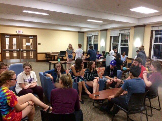 CornellResLife's tweet photo. Residents don’t just live here, they LEARN here! First year STEM residents met in Pfeiffer Hall to get advice and tips from a panel of upper class STEM majors. #livinglearningcommunities https://t.co/MwL6Zcfsqh