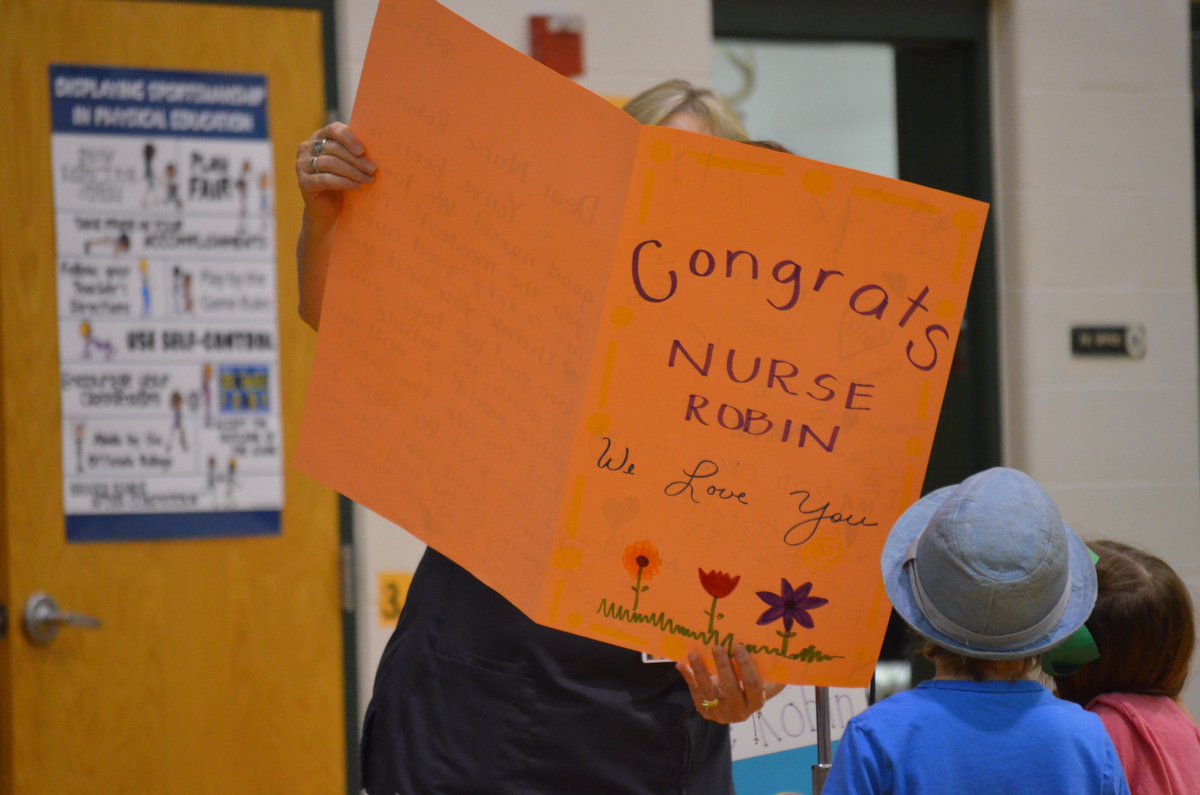 The <a href="/GoshenHillcrest/">Goshen Elementary at Hillcrest</a> Gators pulled off the perfect surprise retirement party for Nurse Robin today! Best wishes on your new adventure! #TeamOldham