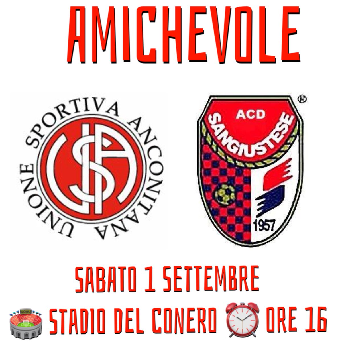 UsAnconitana's tweet photo. ➡️ Amichevole 
📆 Sabato 1 Settembre 
🏟 Stadio Del Conero
⏰ 16;00
🆚  Sangiustese 
🎟 Biglietti
5️⃣ € Tribuna  #Omaggio Under 14 e Diversamente abili https://t.co/AycpWZGhN7