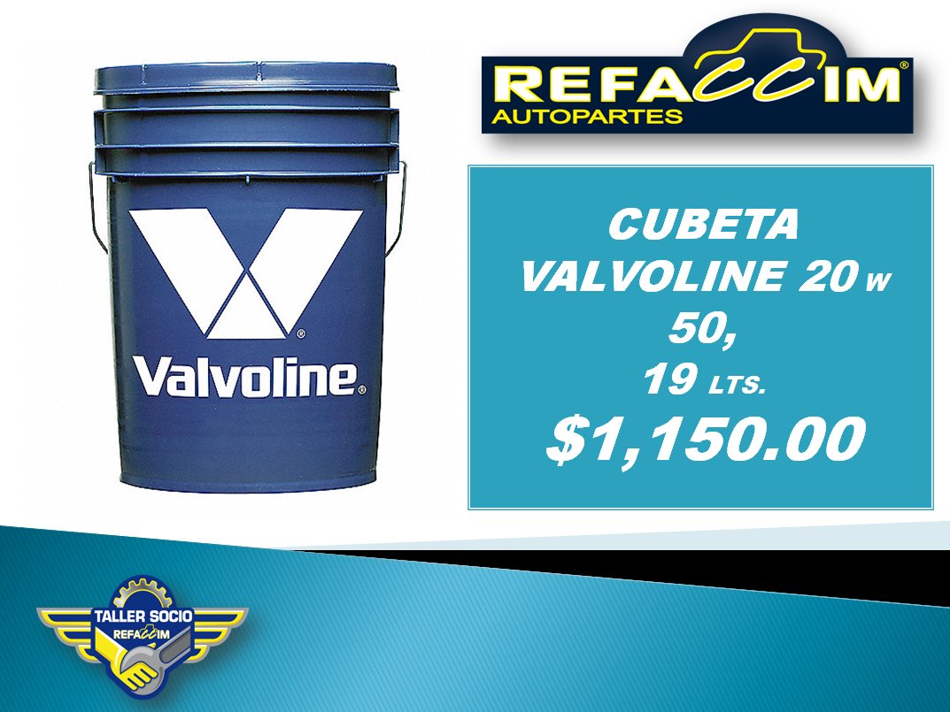 refaccimmx's tweet photo. Cubeta VALVOLINE 19 lts 20W50 a solo $1150.00 ¡No dejes pasar esta oferta , por tiempo limitado! #torreonchido #autochocolate #refacciones #autopartes #saltillo #coahuila #nuevoleon https://t.co/TWTA6JXfJn