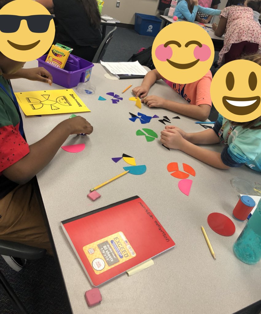MsJacksonMath's tweet image. Learning about number relationships by using fraction circles and creating monsters! @MRobinsonElem