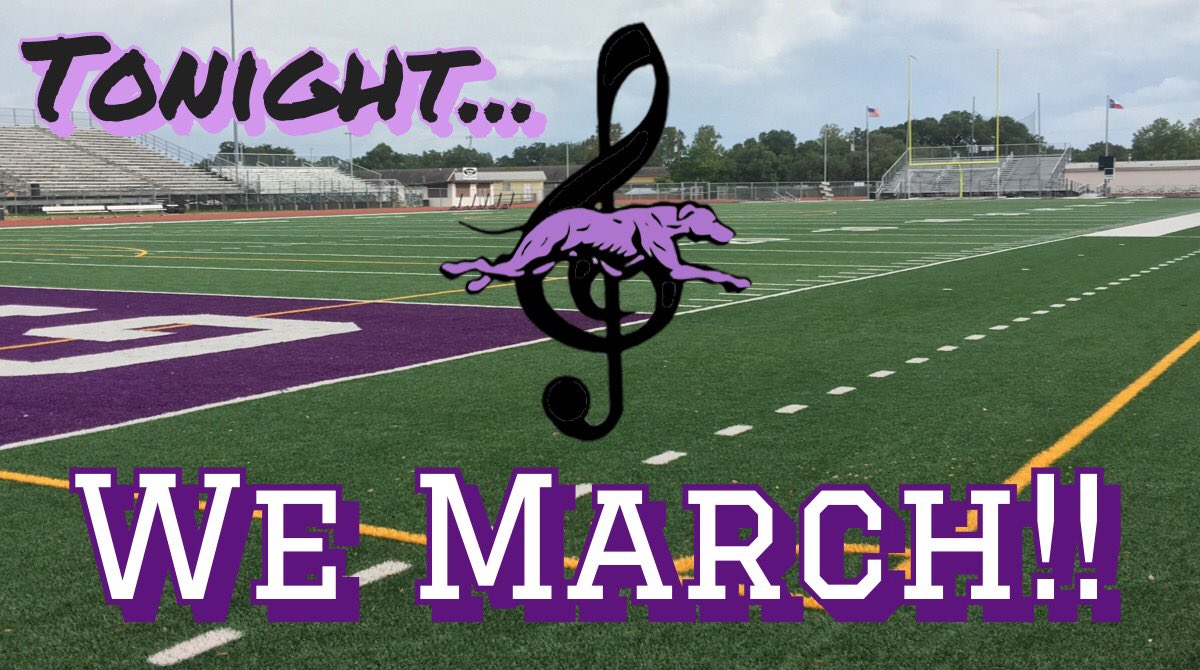 It’s finally here! Tonight the Boerne Greyhounds take on the Yoakum Bulldogs in Boerne, TX!! Come out and support the team and enjoy our show!! #gohoundsgo💜🐾 #boernehsband #human2018 #itsmarchingseason