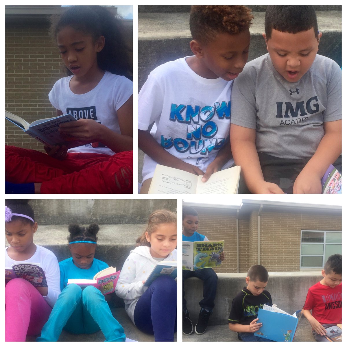 WilsonElementa2's tweet image. I spy readers from Miss Johnson's amazing 3rd grade class!  Students were reading while enjoying the sunshine! @YtownSchools #thewilsonway