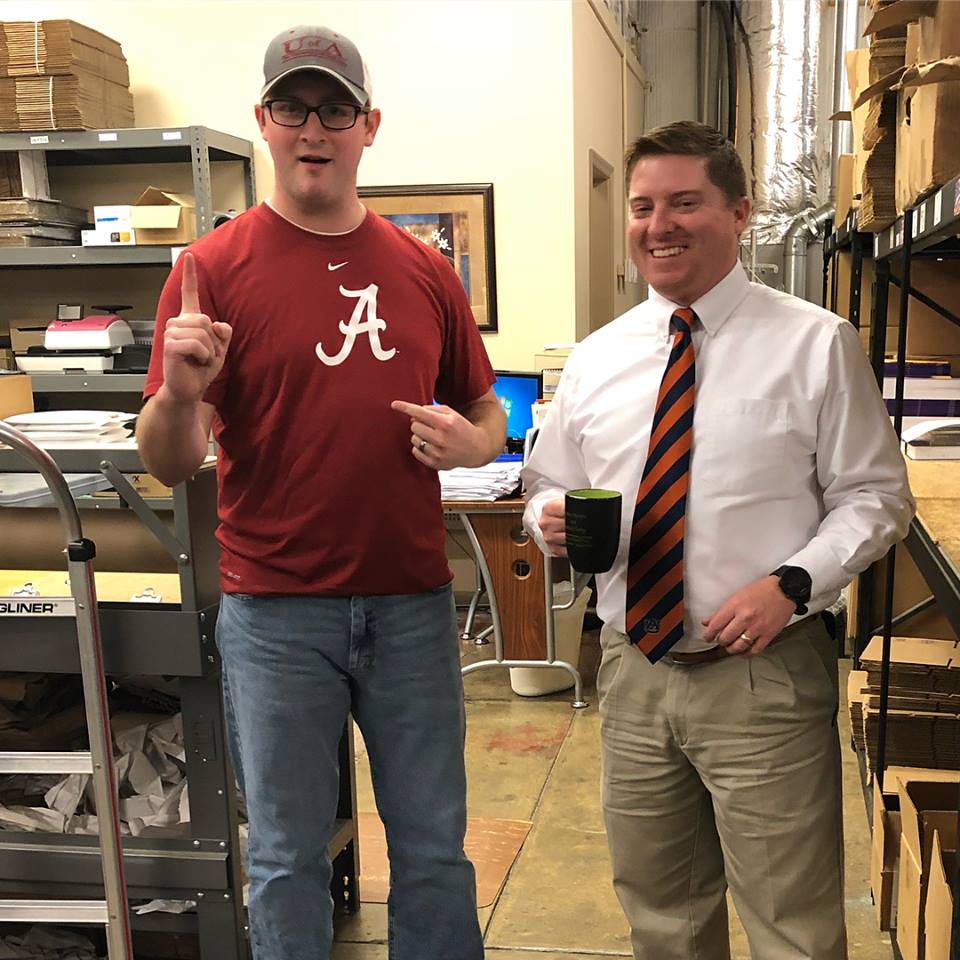 CEIBookstore's tweet photo. College colors day with the CEI Bookstore Team!#casualfriday #stafffun #collegecolorsday #wareagle #rolltide @auburnfootball @alabamafbl @collegecolors #ceibookstore #truthpublications @ CEI Bookstore / Truth Publications https://t.co/boaCaJlVV2