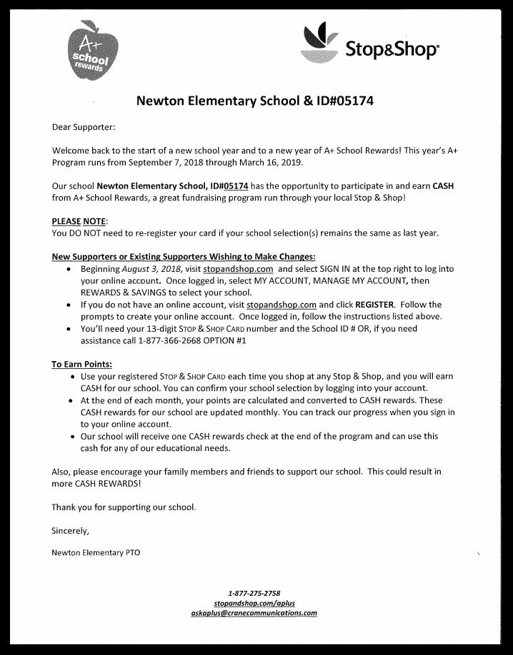 Support Our School! Sign up Today for <a href="/StopandShop/">Stop & Shop</a> #APlusRewardsProgram Earn Money for our school with every purchase 💚Thanks in advance!