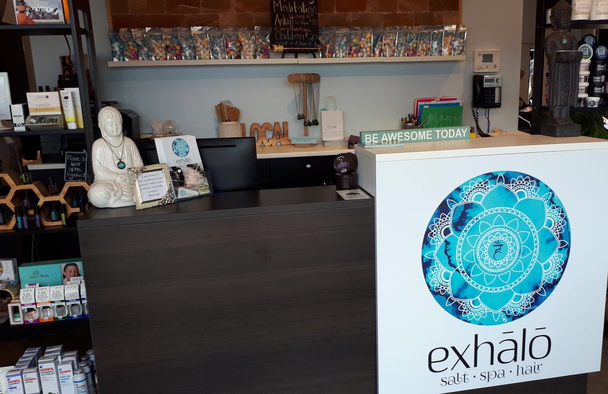 ExhaloSpa's tweet photo. So excited, our new Front Desk is complete now!๐ Huge thanks to Glen of @thesignshopottawa for the best finishing touch - our coveted exhฤlล mandala.
#supportinglocal #vinylwrap #thesignshop #mybarrhaven #barrhavenspa #saltspa #awardwinning #organicspaandsalon https://t.co/qTHRN8PZHm