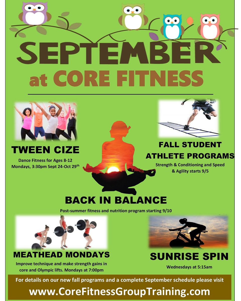 CoreFitnessNJ's tweet photo. Look what's happening this September at Core! For our full schedule and details on all of our fall programs please visit https://t.co/jXz4qp5ght

#fallfitness #backinbalance #wholefoodnutrition #athleteprograms #tweenfitness https://t.co/VyRzrXbiJB