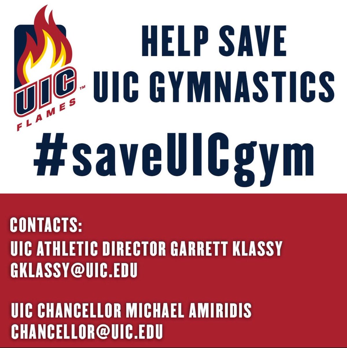 CollegeMGym's tweet image. Charley Nelson and company’s reward for putting on a FANTASTIC NCAA Championships? Their program (and the women’s) gets cut.

We cannot stand for this. Contact the UIC administration and make your voice heard

#SaveUICGym