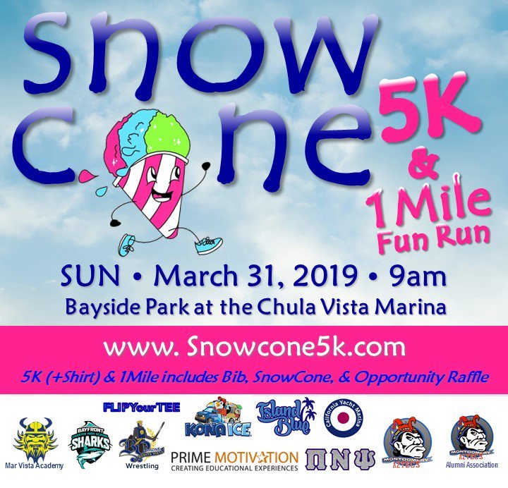 SnowCone5k's tweet photo. Registration open>> Take Advantage of Early Bird rates for @SnowCone5k &amp;  1Mile FunRun • Bayside Park • #ChulaVistaMarina • SUN March 31st! Tell your #friends 🏃‍♀️ #family 🏃‍♂️ #runners 🚶‍♂️ #walkers 🚶‍♀️ #petfriendly 🐶 &amp; free #snowcones 🍧 for all participants! https://t.co/QmIddvprj6