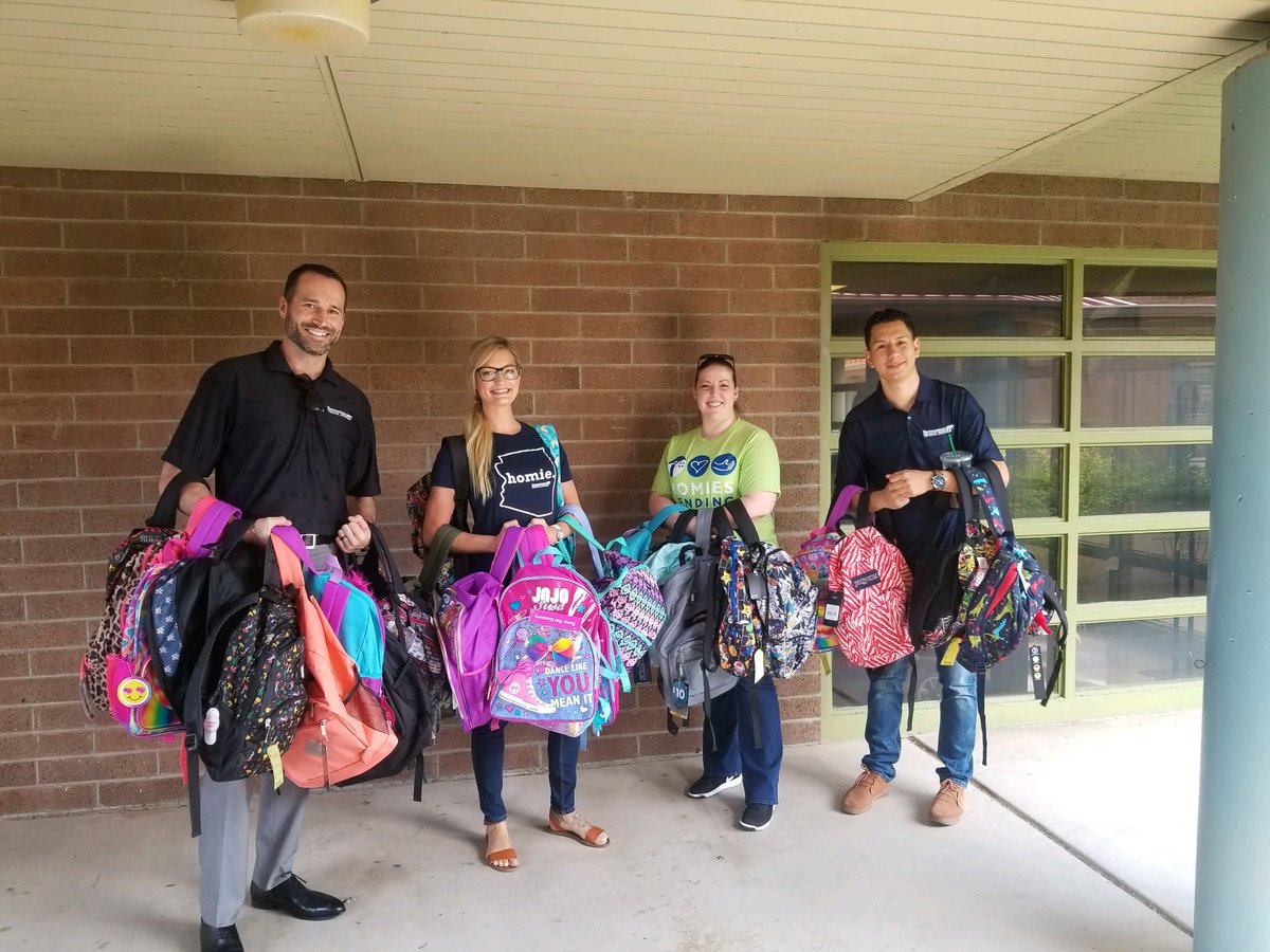 homeownersfg's tweet photo. For their 2018 Summer Charitable Initiative, our #Biltmore branch held a backpack drive and happy hour for a cause to aid @myvsuw in assisting Ignacio Conchos Elementary. 

#HFGGivesBack https://t.co/H9Q81qWXPN