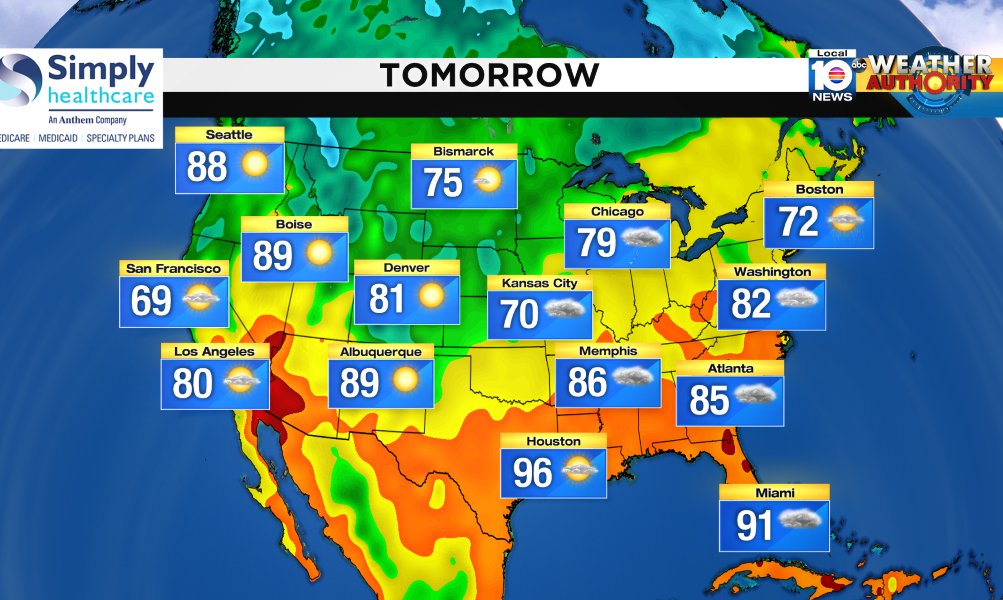 Here is the national forecast for tomorrow Presented by Simply Healthcare https://t.co/FMaJyzUywU
