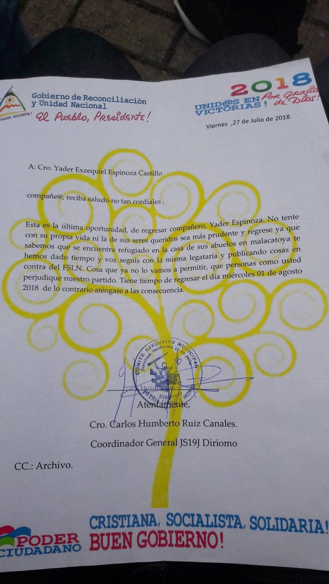 CDiriangen's tweet photo. La realidad del Gobierno Asesino de Daniel Ortega.
Los trabajadores del Estado son víctimas de estos asesinos son víctimas del Gobierno ORTEGA-MURILLO.
Se retiran y estas son las amenazas. #SOSNicaragua #PuebloUnete #Comparte https://t.co/Lw4gFZWpXT