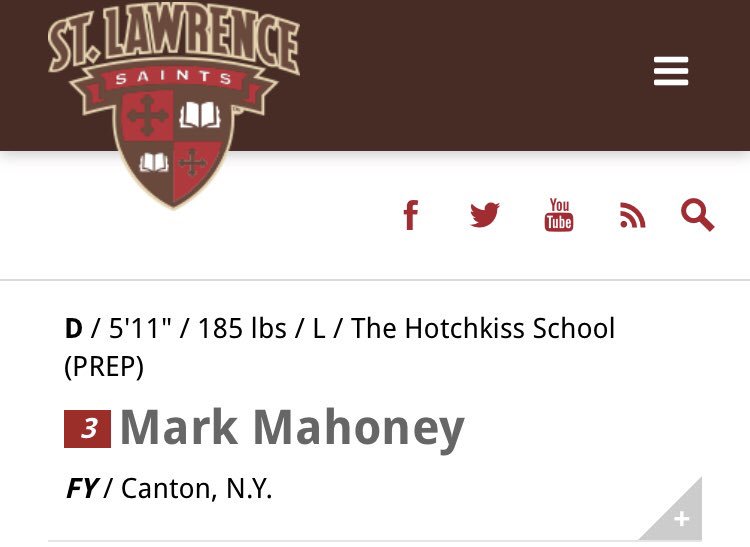 HotchkissPuck's tweet photo. Alumni Update: Mark Mahoney ‘18 will lace them up for @SkatingSaints next season! https://t.co/muX4FXgO1U