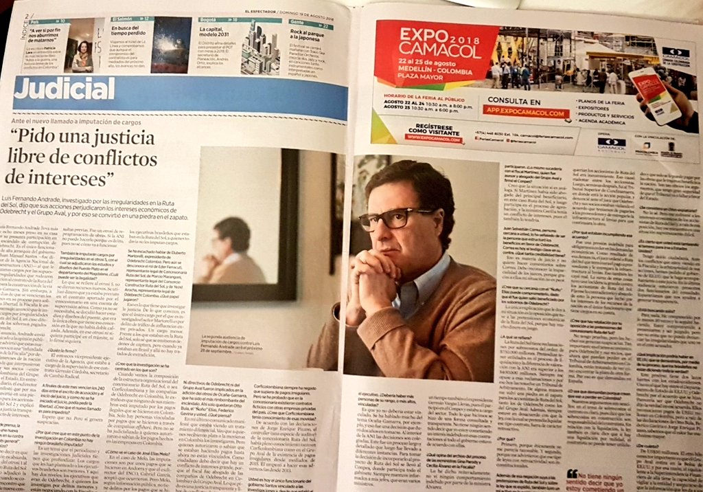 danielpacheco's tweet photo. El Especrador le da portada y doble página a Luís Fernando Andrade para decir que contra él hay una persecusión del Fiscal Martinez y su ex jefe Luis Carlos Sarmineto. https://t.co/6ZHtOed3ZQ