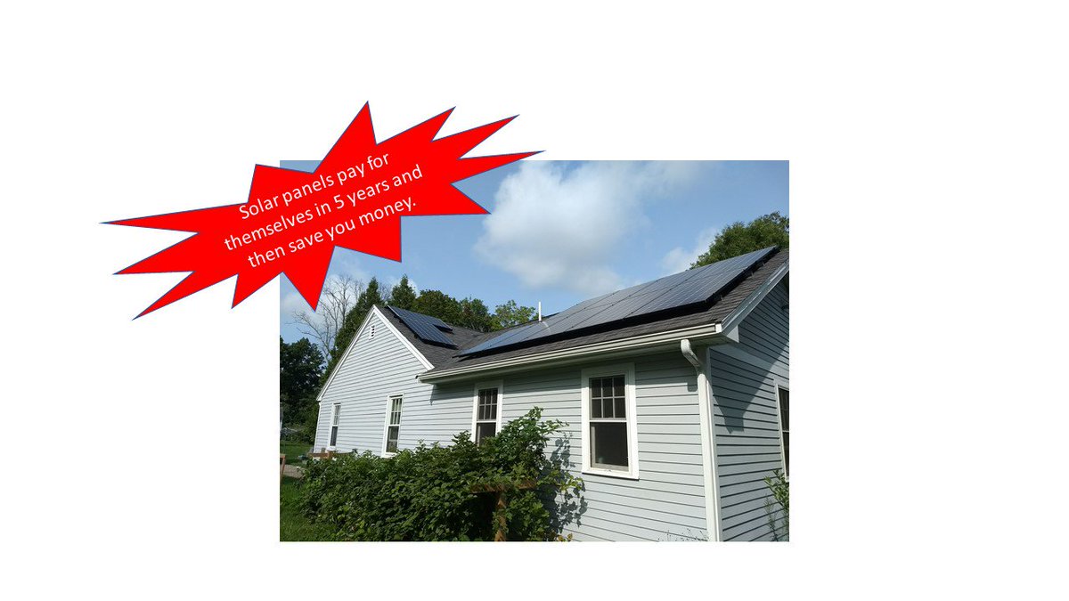 BedfordMOF's tweet photo. #UseLessGreenTheRest by installing solar panels w/ home battery system. Idea #64: Solar panels pay back in 5 yrs. Home battery system gives control and security if power out. No fossil fuels, 100% renewable energy is only way for all to have a stable climate. @MothersOutFront https://t.co/eIUOaLpmWb