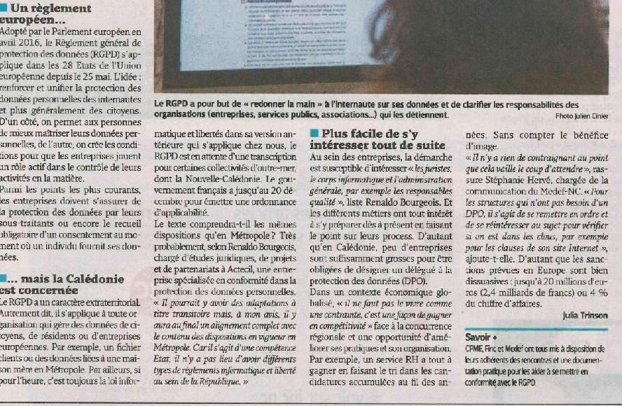 #RGPD #GDPR en Nouvelle-Calédonie 🌞🌊

La nécessité de s’imprégner de la thématique de la #ProtectionDesDonnées personnelles, qui est un sujet d’intérêt général, a permis la rencontre entre ActeCil Pacifique et @LesNouvellesCalédoniennes.
Découvrez l'article ci-joint ! 🔍
