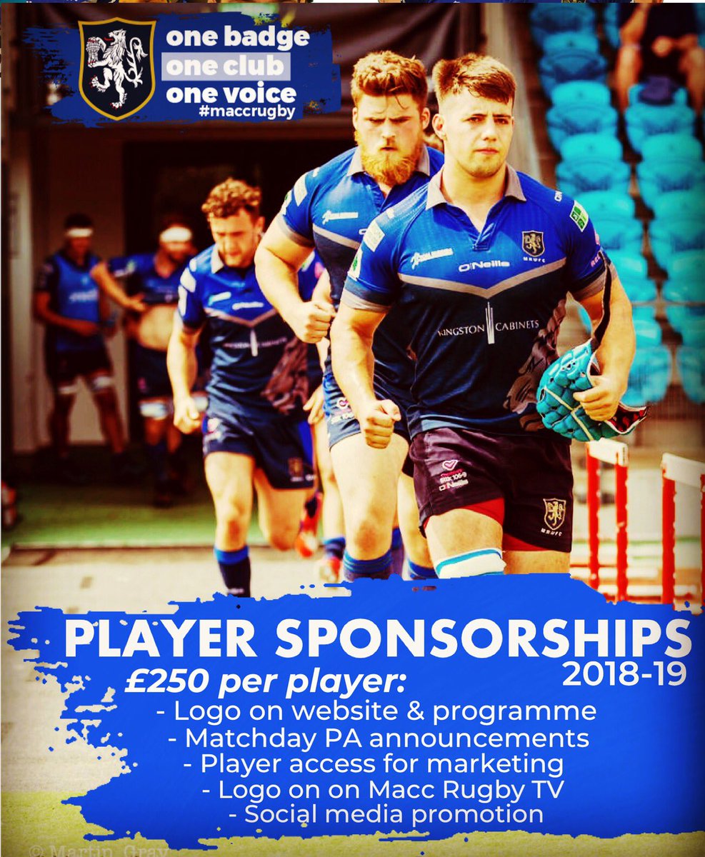 MaccRugby's tweet photo. JOIN THE TEAM!!! Macclesfield Player sponsorships available for £250 each! Great marketing opportunities for getting your company name out there!!! Contact the club, player or coaching department to discuss!! #jointheteam #investinmacc #maccrugbyclub #maccrugby https://t.co/TEJ5c9Qvog