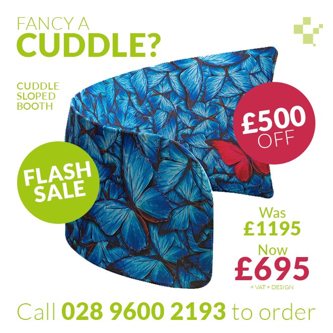 NettlWebStudio's tweet photo. ⚡️ FLASH SALE ⚡️Everyone loves a cuddle from time to time. So to help spread the love, we've decided to discount our #Cuddle #Sloped #Booth even further - Now only £695.00+VAT
.
#£500off #CuddleLove #IWantOne 😄💖
#BrandItYourWay #FreeDelivery #belfasthour https://t.co/MshPDT9w6G