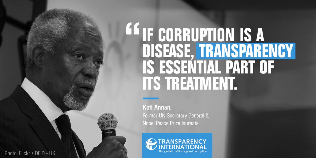 anticorruption's tweet image. "If corruption is a disease, #transparency is essential part of its treatment." - Today we honour @KofiAnnan, a great leader and a key ally of the fight against corruption. #MondayMotivation