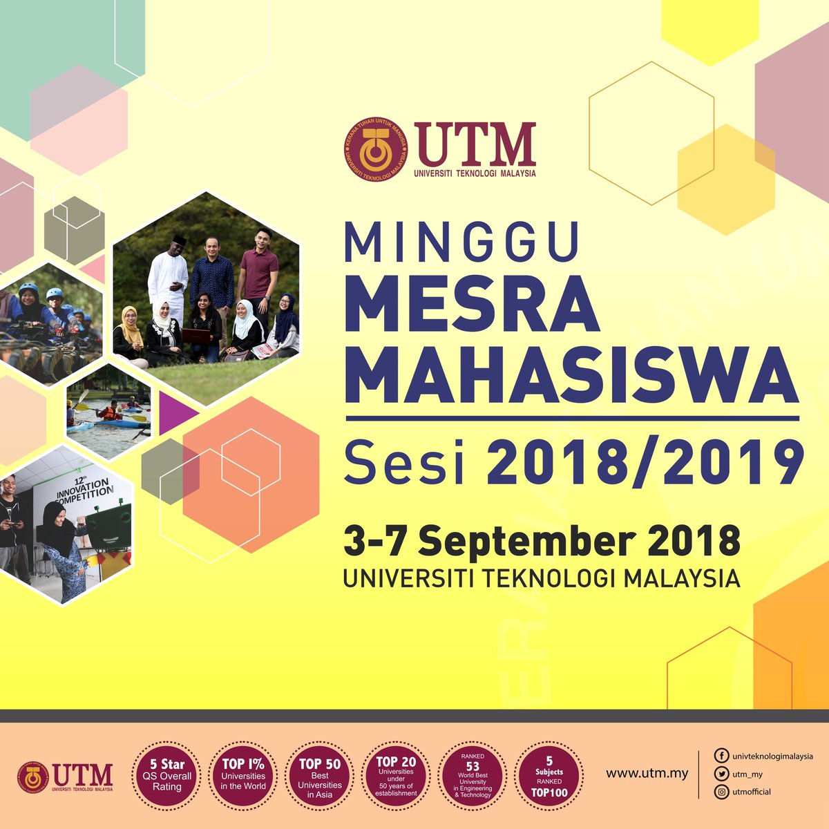 Minggu Mesra Mahasiswa UTM 
Bermula 3 Sept 2018
#soon #newstudents #orientationweek