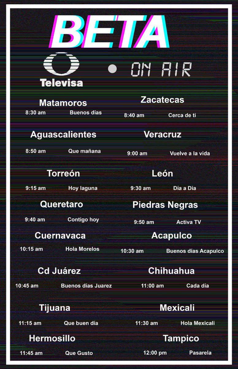 betafanpage's tweet image. Familia, mañana los chicos de @betaoficial estarán en Televisa Regional les dejamos éste flyer para que busquen su ciudad, horarios y el stream! 
Mañana usemos el hashtag #Meduser!