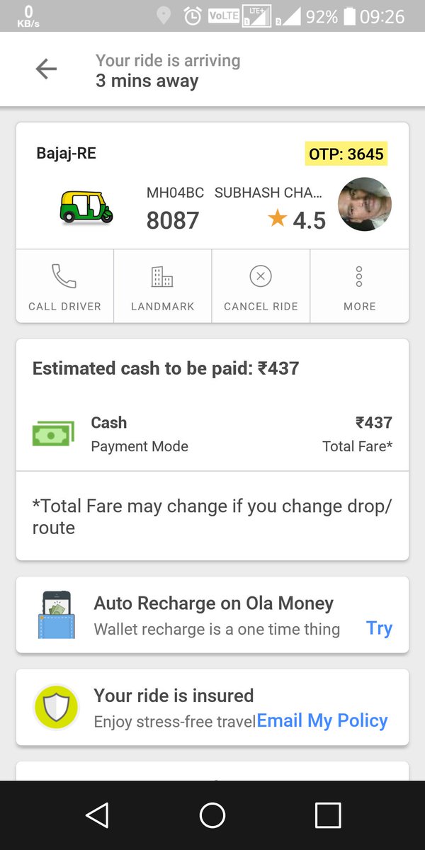 kediaamitpro's tweet image. @Olacabs my uncle and aunty r travelling frm dis auto towards malad west nw d driver at the fountain hotel says tht trip is showing dis location and is keeping them waited thr frm past 10mins.
Is it #fraud to get higher amt or a #techerror he confirmd tht location was malad west
