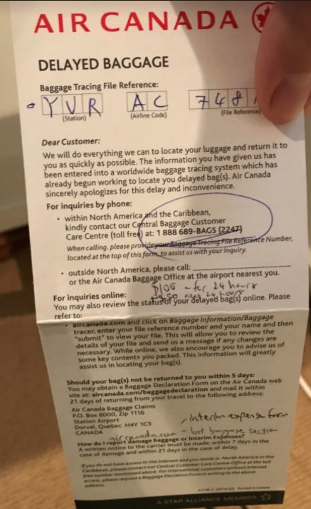 air canada delayed baggage tracing