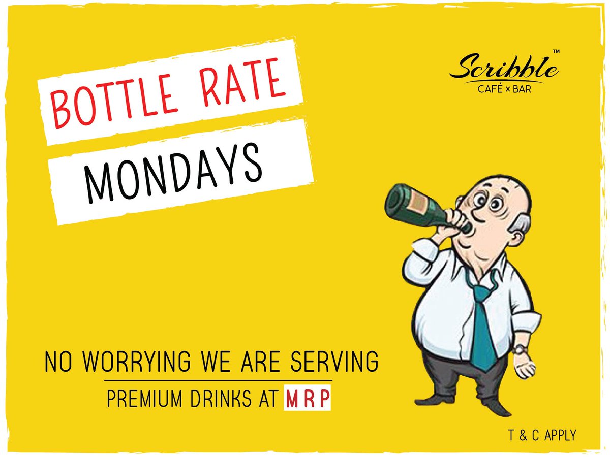 scribblecafebar's tweet photo. Eulogise Mondays again with premium drinks and bottles at MRP. Drop in at Scribble Cafe Bar anytime from Noon to Moon.
Call 020 4000 6200
#mrpmondays #bottle #monday #scribblecafebar #cafe #bar #pune #vimannagar #punenightlife #drinks #chillin #punekar #punetimes #puneri https://t.co/rg6kjT1wYp