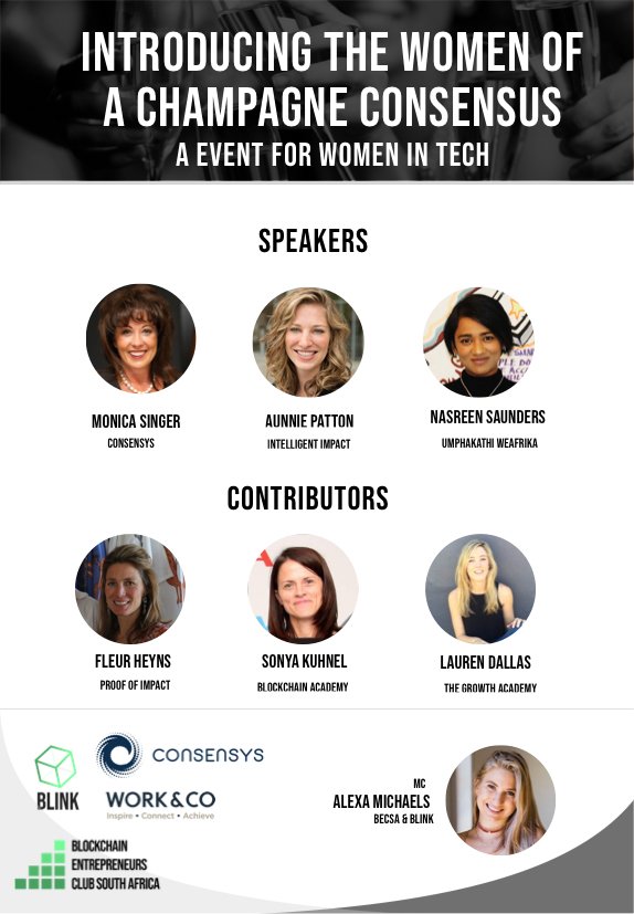 BECSA_ZA's tweet photo. LADIES IN CAPE TOWN! Tonight is the night! We are so excited for this event celebrating women in tech! Join us for this evening of bubbles, oysters, tapas &amp; #WomenInTech talk! There are a few tickets left.... https://t.co/rC6AfBIftO #blockchain #WomenInTech #WomenInBlockchain https://t.co/VKiaGIBBLp