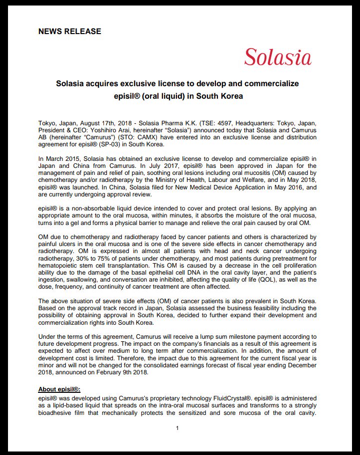 neko_nekodayo's tweet image. Solasia TYO 4597
#PledOx #Pledpharma

2018/08/17-

SP-01 Sancuso → Lee's pharma in china
SP-02 darinaparsin → HB Human BioScience SAS in Latin America
SP-03 Episil (oral liquid) → ? in South Korea

&amp;amp; 
SP-04 PledOx → Comming soon!