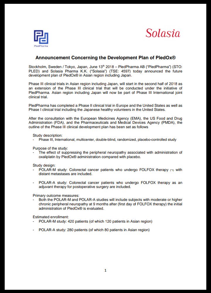 neko_nekodayo's tweet image. Solasia TYO 4597
#PledOx #Pledpharma

2018/08/17-

SP-01 Sancuso → Lee's pharma in china
SP-02 darinaparsin → HB Human BioScience SAS in Latin America
SP-03 Episil (oral liquid) → ? in South Korea

&amp;amp; 
SP-04 PledOx → Comming soon!