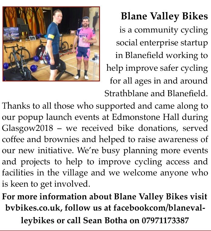BVBikes's tweet image. @BVBikes featured in the latest Blane Valley Bulletin!! 🤩👍 

We were out this weekend delivering the bulletin to local residents, supporting Strathblane Community Development Trust.

strathblanecc.org.uk/wp-content/upl…

#blanefield
#strathblane
#Glasgow2018 
#cycling
#socialenterprise