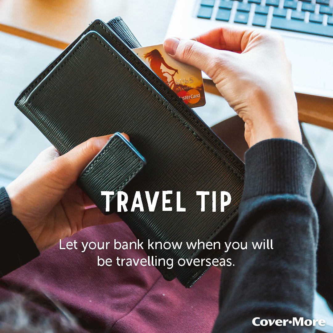 #TravelTip: Notify your #bank when you plan to #travel overseas. This will allow you to use your credit card abroad without your bank mistaking your purchases for fraudulent ones.