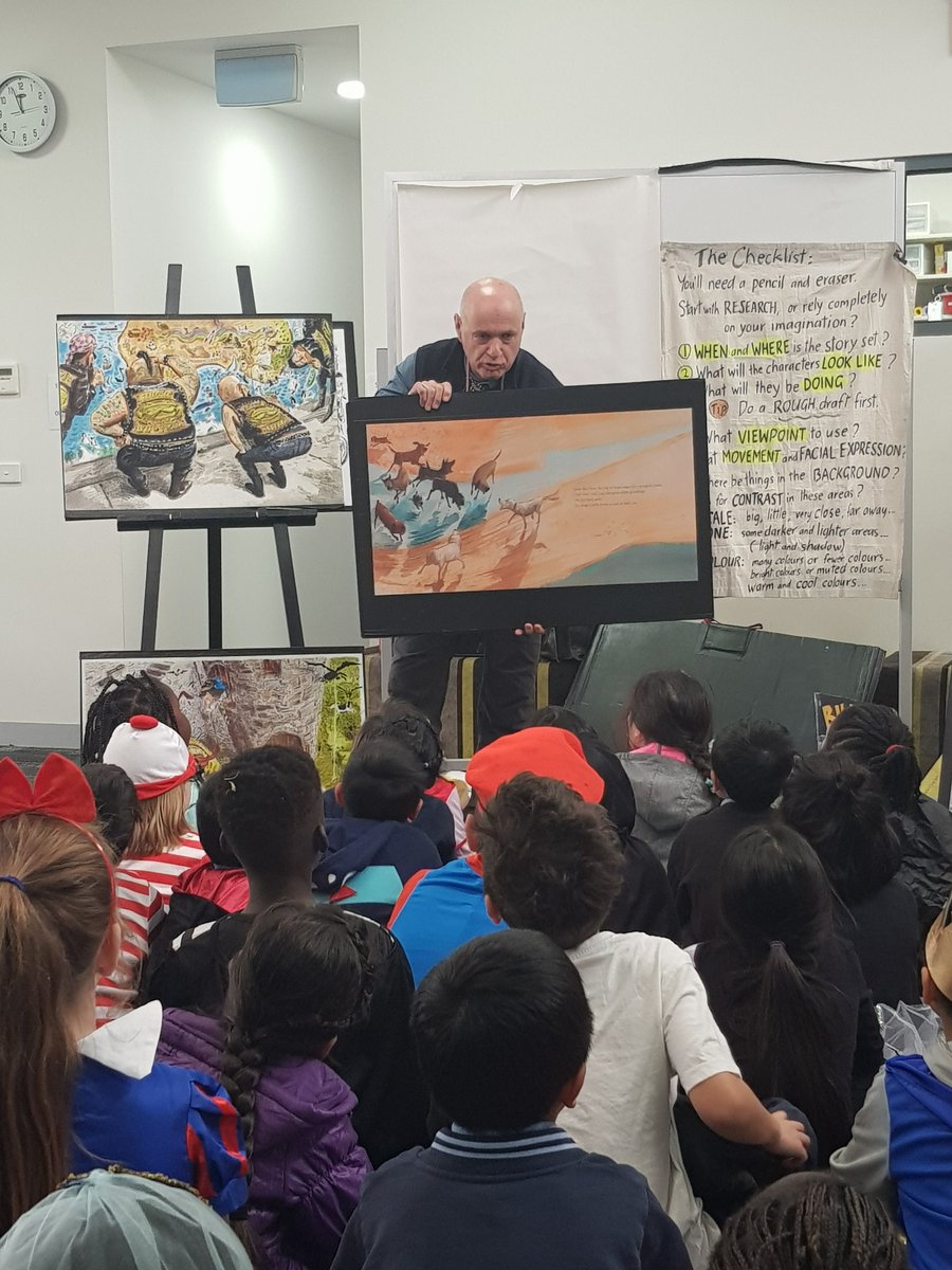 MrsKristyMussel's tweet photo. Book Week 2018! πWhat a fun day #bookweekparade #illustratorvisit #craigsmith #drawing #allaboutshapes @stpeterssws https://t.co/TWskBpAk11