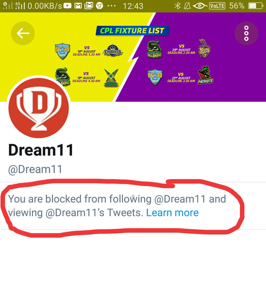 realFCG's tweet photo. Thats why I hate #Dream11.
Apko yad hoga 4 days ago mujhe fair play lga tha, Jo unfair tha. Dream11 se Apeal ki to twitter pe #Block kar diya.
Mai kese bharosa kar lu jo bat tak nhi sunte unke pas mera paisa safe he??
Please #retweet https://t.co/a0K6HG46ml