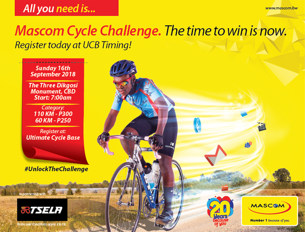 MascomWireless's tweet photo. The time to unlock the challenge has come. Register for the Mascom Cycle Challenge today at UCB Timing. #MascomCycleChallenge #UnlockTheChallenge #Number1BecauseOfYou https://t.co/wICq8Pz3Us