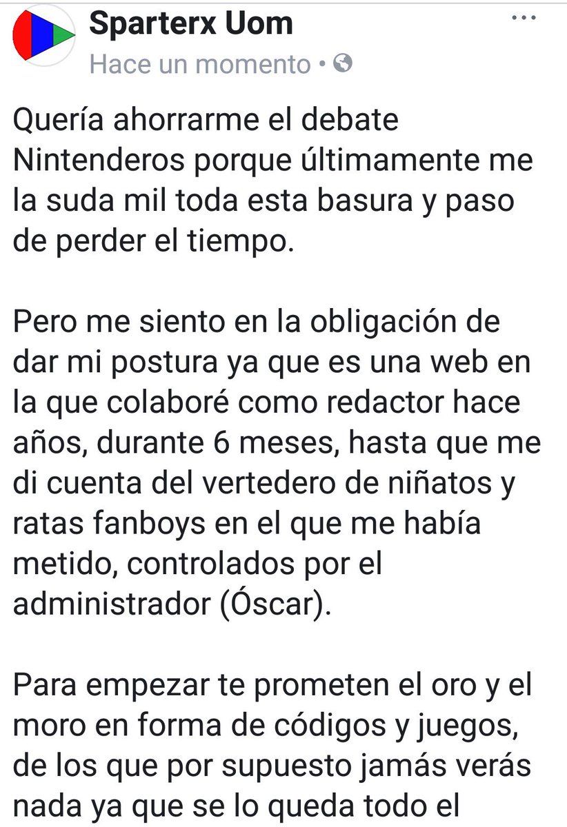 Sparterx's tweet photo. Aprovecho que Nintenderos es TT para dejar mi experiencia sobre esa web en la que fui colaborador hace años, que todo el mundo sepa la verdad. https://t.co/1XbbUHjKFd