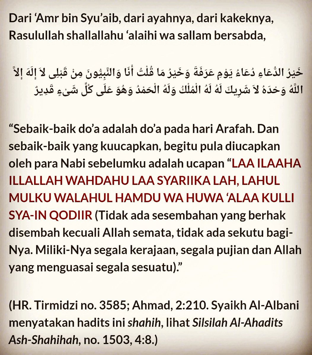 bbg_alilmu's tweet photo. Jangan lupa besok tanggal 9 Dzulhijjah...
.
Rasulullah shallallahu ‘alaihi wa sallam bersabda :
.
“Puasa Arofah (9 Dzulhijjah) dapat menghapuskan dosa setahun yang lalu dan setahun akan datang. Puasa Asyuro (10 Muharram) akan menghapuskan dosa setahun yang lalu.” (HR. Muslim)
. https://t.co/6JSBe6hz8S