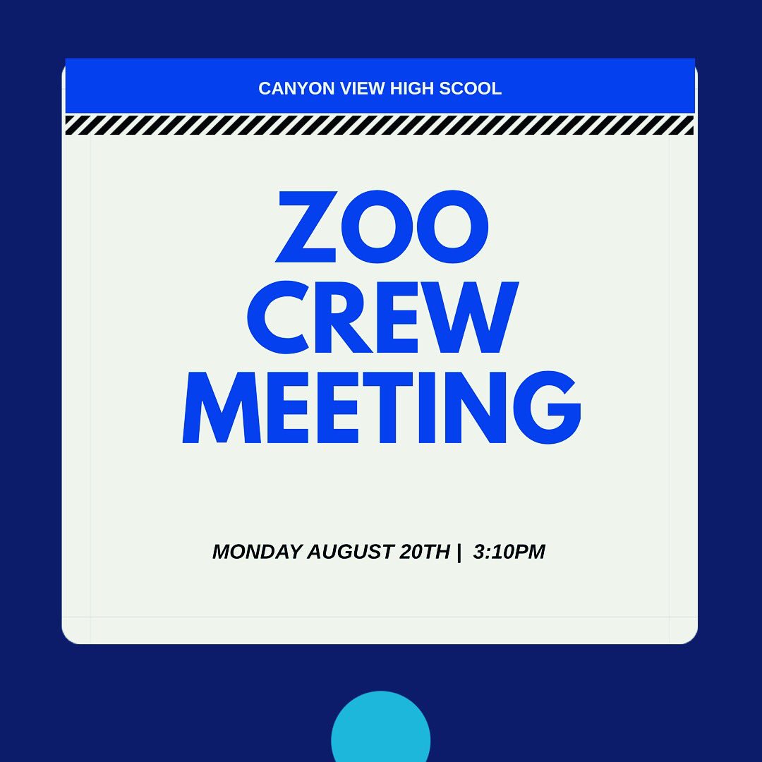 CVHS_STUGO's tweet photo. The first Zoo Crew meeting will be held today after school! You won’t want to miss it! 
3:10pm in the auditorium! 🐾 #gojags #canyonviewjags #cvhs https://t.co/YlDp6dkMiy
