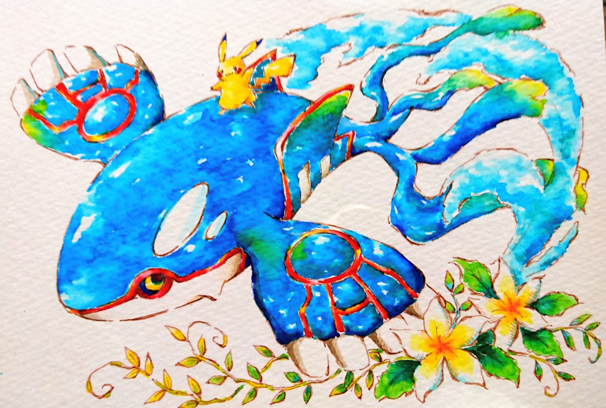 しお サブアカウント 平成最後の夏限定ポケモン絵描きさんと繋がりたい ポケモンイラスト なみのりピカチュウ カイオーガver プレゼント用だから気合と絵心で描いた T Co Fv0plztpld Twitter