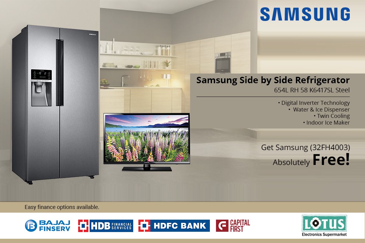 LotusElec's tweet image. #Samsung #SidebySideRefrigerator RH58K6417SL 654L with #DigitalInverterTechnology
Buy today from your nearest #LotusElectronics store and get #SamasungLED (32FH4003)PH2 absolutely Free!

#vacationmode #Indore #Bhopal #Raipur #Bilaspur #Ujjain #Nagpur #ThinkElectronics #ThinkLotus
