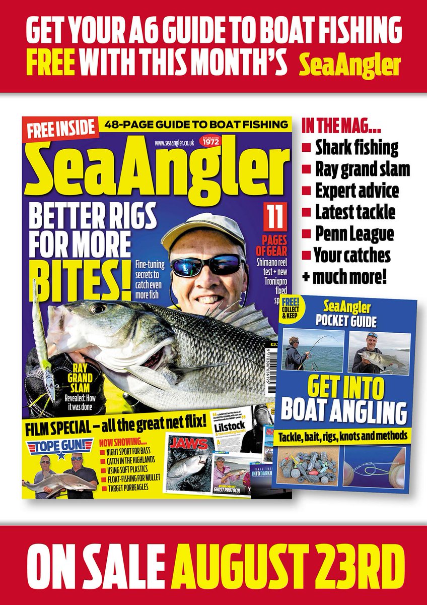 TheSeaAngler's tweet photo. What a cracker Sea Angler mag is this month! Issue 561 goes on sale this Thursday with a FREE 48-page boat fishing supplement and stuffed with features, tackle and advice. #seaanglermagazine #britainsbest #numberoneintheuk #catchmore #learnmore https://t.co/qnh52W3Oqu