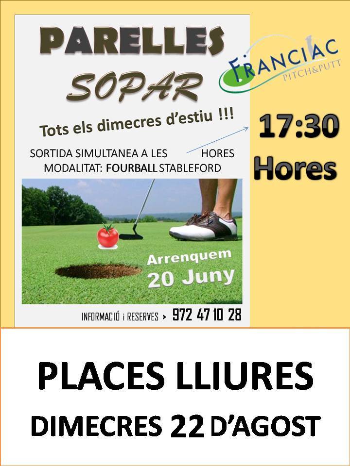 Dimecres 22 agost juguem el tradicional parelles sopar a la fresca