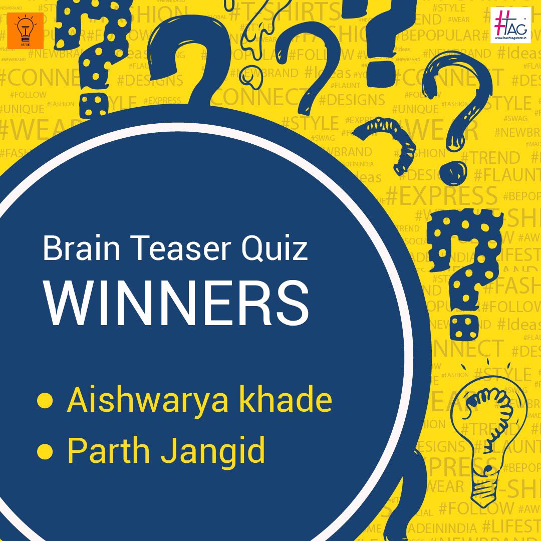 HashtagStoreInd's tweet photo. Congratulations Winners for Brain Teaser Quiz #QuizContest #BrainTeaser https://t.co/JimPORiRvx