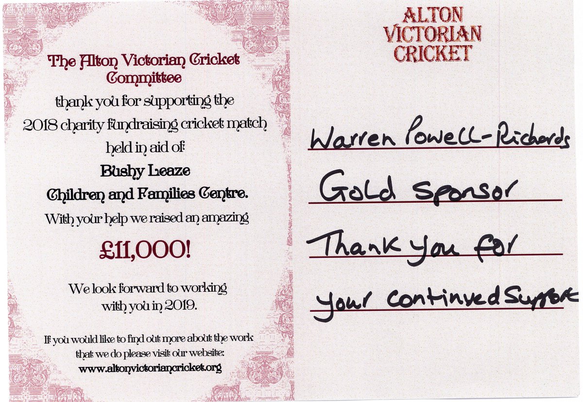 wprAlton's tweet photo. Happy to have helped raise over £11,000 for Bushy Leaze Children and Families Centre! We look forward to seeing you next year!!! #HelpingTheCommunity #SupportingLocalCauses #VictorianCricket https://t.co/2E0ZhyMYHK