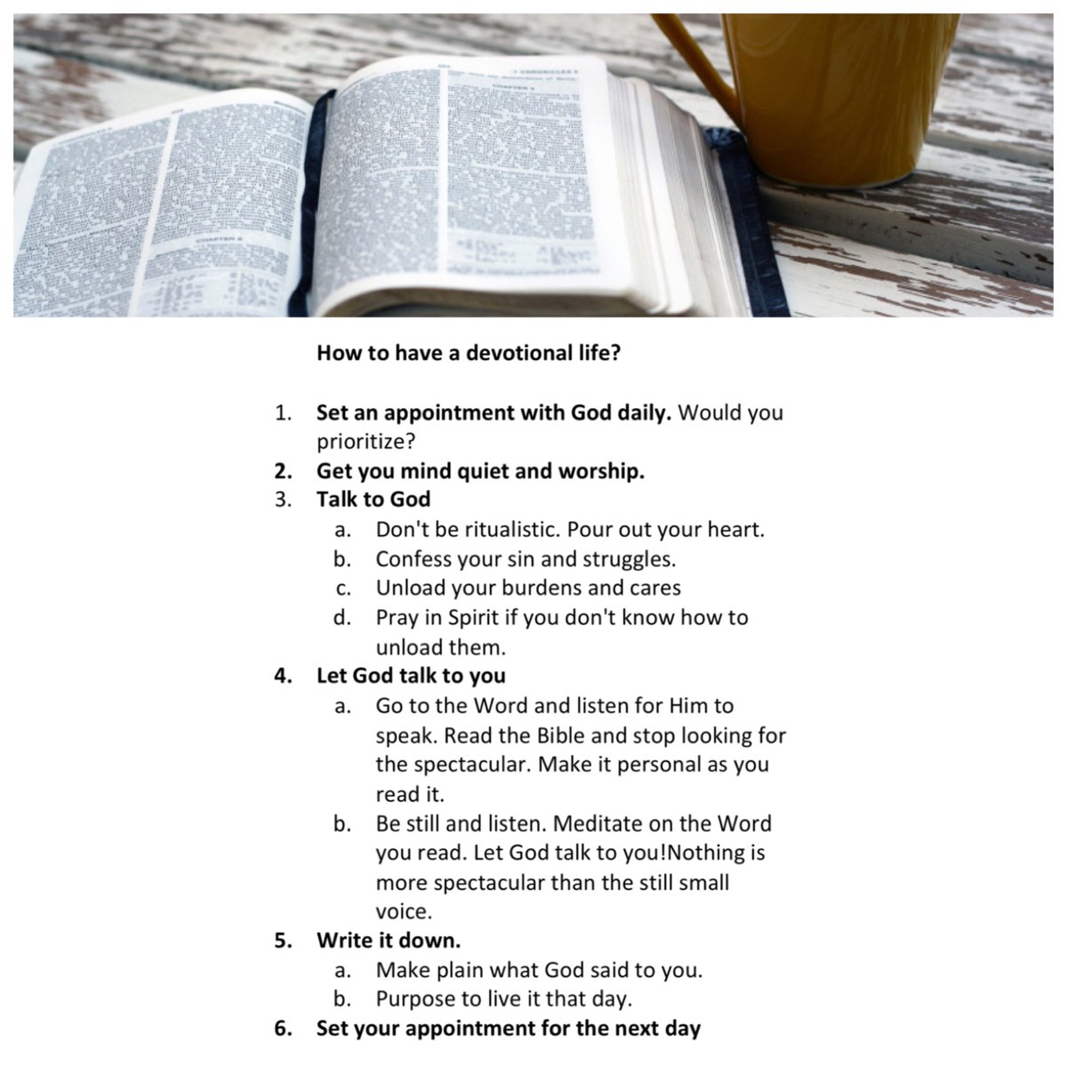 tommy_figart's tweet photo. Want to get started with a daily devotional life. Hereβs a simple guide on how to meet your Creator each day! #notbreadalone #devotions #areyoulistening https://t.co/LBbTJBRlPg